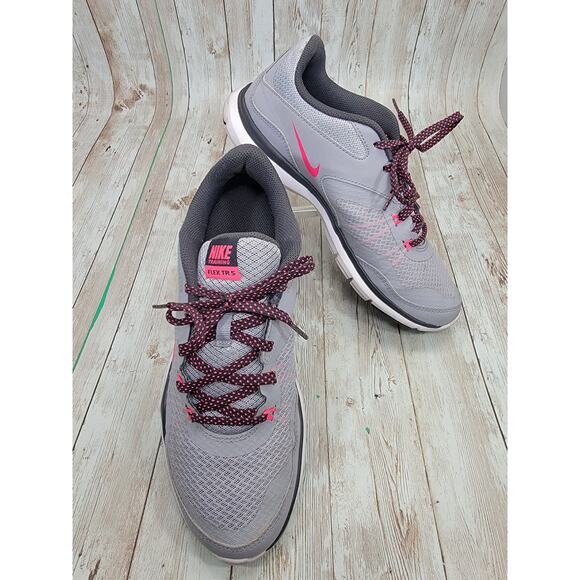 Nike Flex Trainer 5 Wolf Grey Hyper Pink Shoes 724858-017 Women's Size 7 - Picture 3 of 10